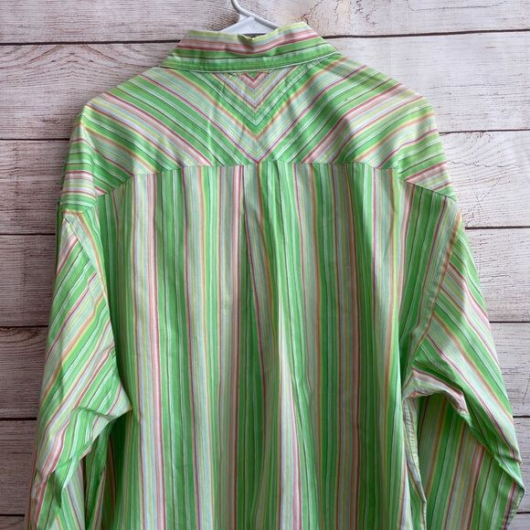 VINTAGE TOMMY HILFIGER SHIRT IN BRIGHT LIME GREEN STRIPES - Picture 7 of 8